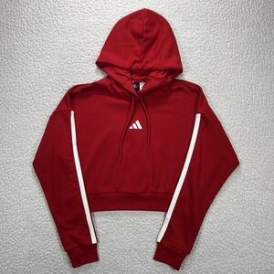 Adidas Women's 3-Stripes Cropped Hoodie Small Red Streetwear Pre-Sell Sample NWT
